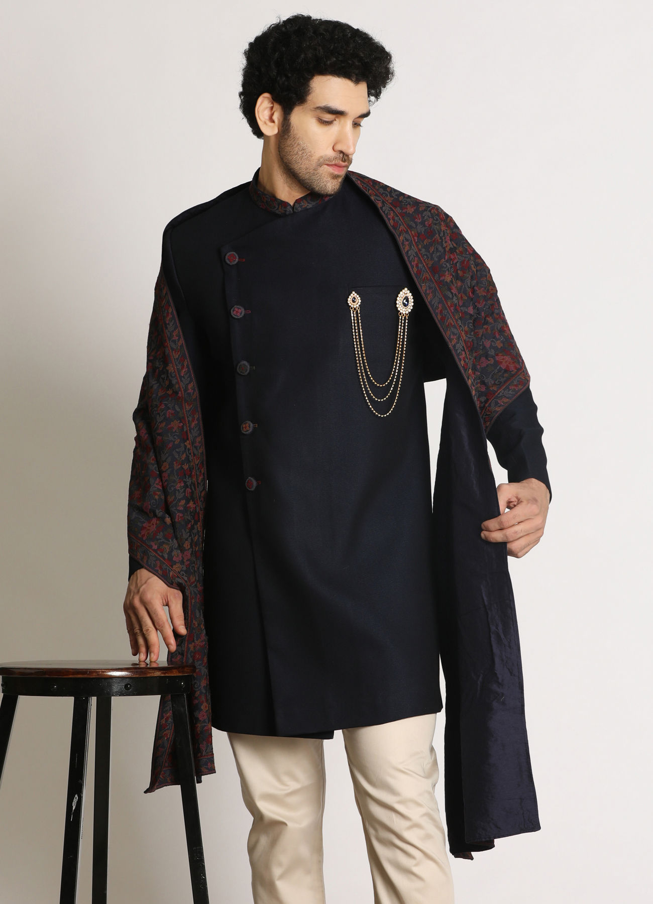 Manyavar Men Dark Blue Indo Western With Dupatta