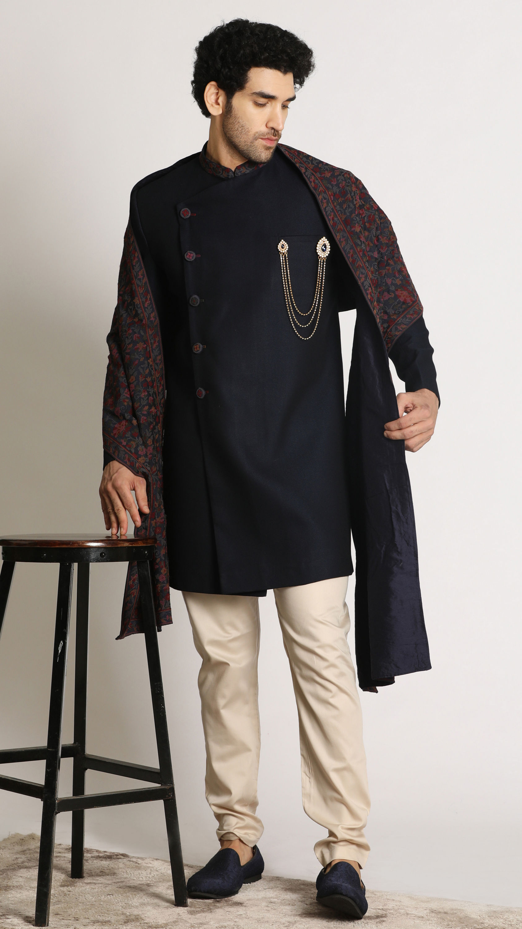 Manyavar Men Dark Blue Indo Western With Dupatta