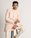 Manyavar Men Pastel Pink Self Design Indo Western