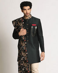 Manyavar Men Dark Green Indo Western With Dupatta