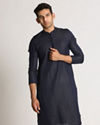 Manyavar Men Navy Blue Self Design Kurta Set