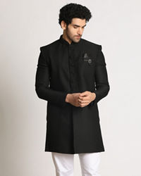 Manyavar Men Charcoal Black Indo Western