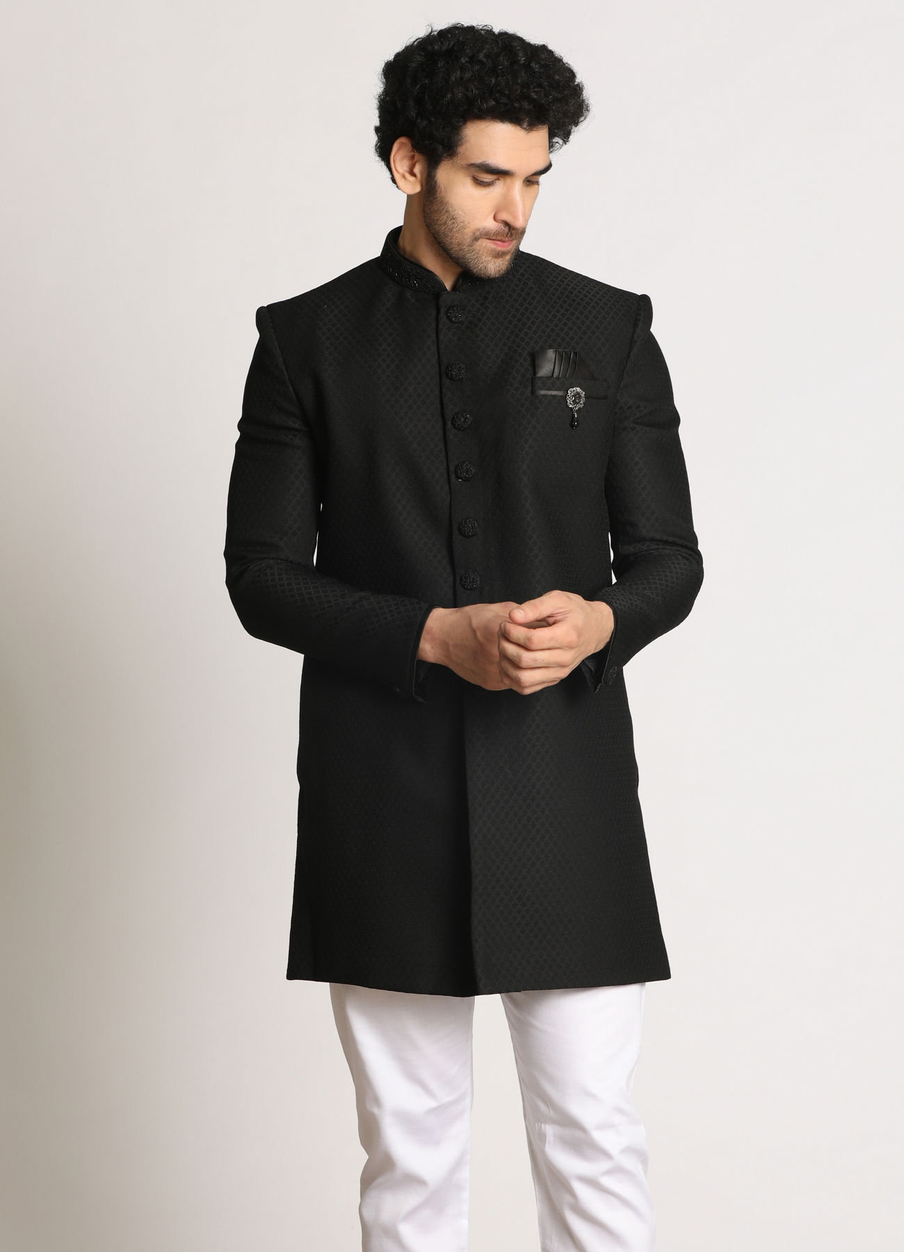 Manyavar Men Charcoal Black Indo Western