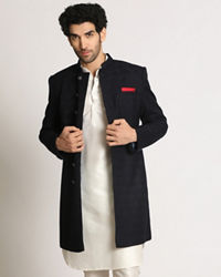 Manyavar Men Prussian Blue Indo Western Set