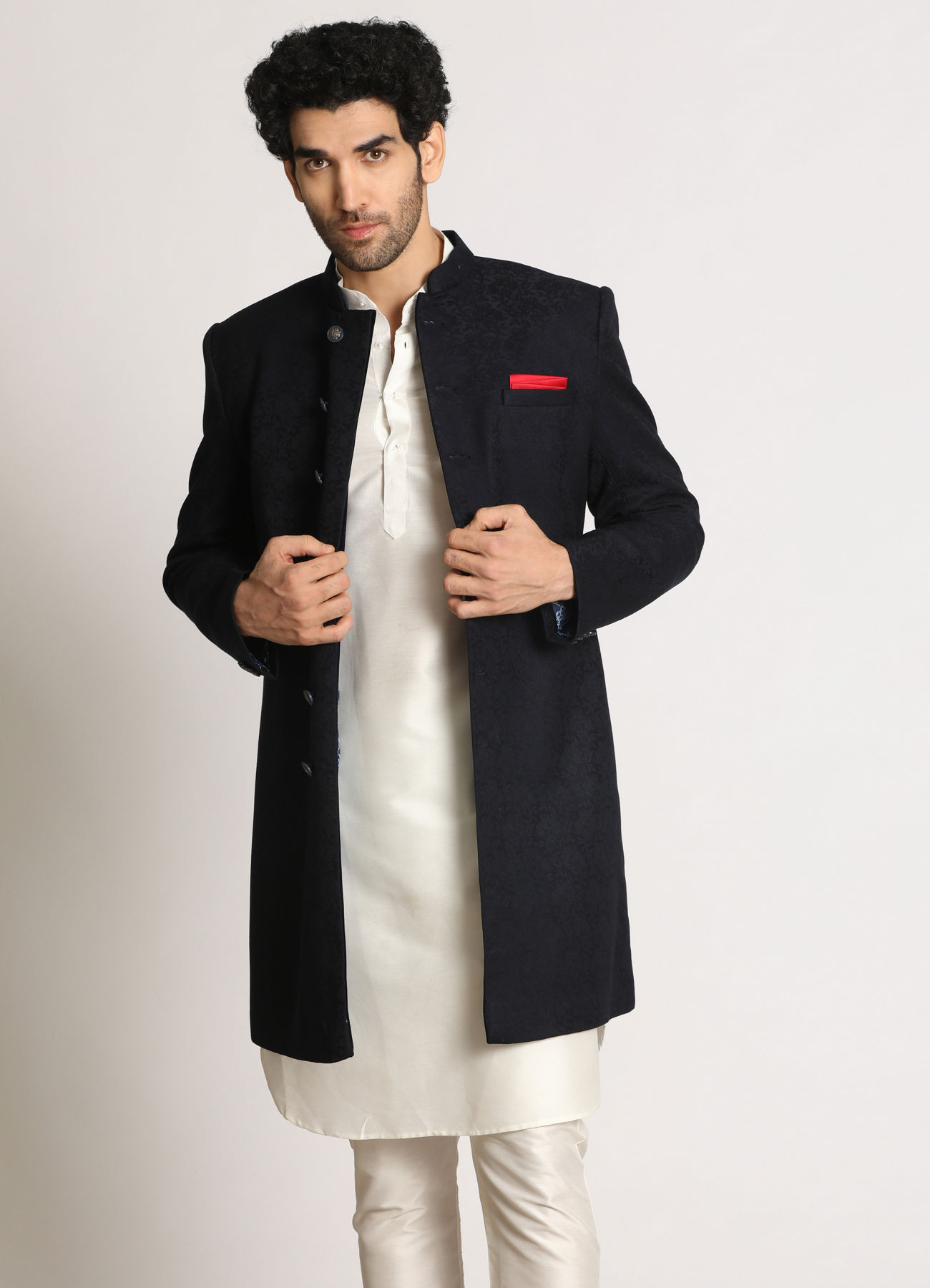 Manyavar Men Prussian Blue Indo Western Set