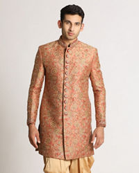 Manyavar Men Rust Pink Embroidered Indo Western