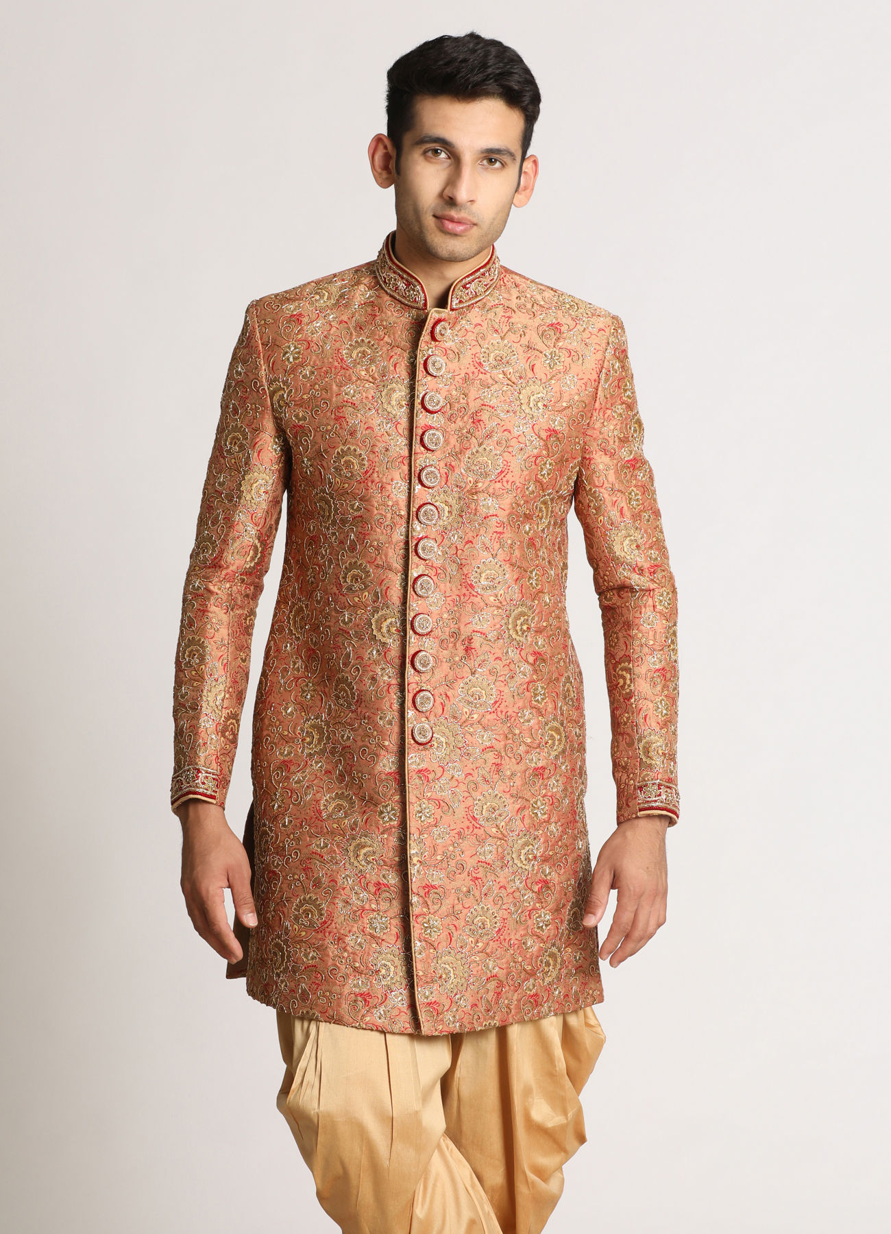 Manyavar Men Rust Pink Embroidered Indo Western