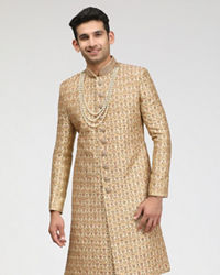 Manyavar Men Fawn Sherwani With Heavy Embroidery Work
