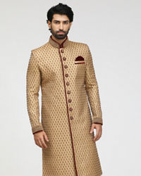 Manyavar Men Elegant Fawn Celebration Wear Sherwani