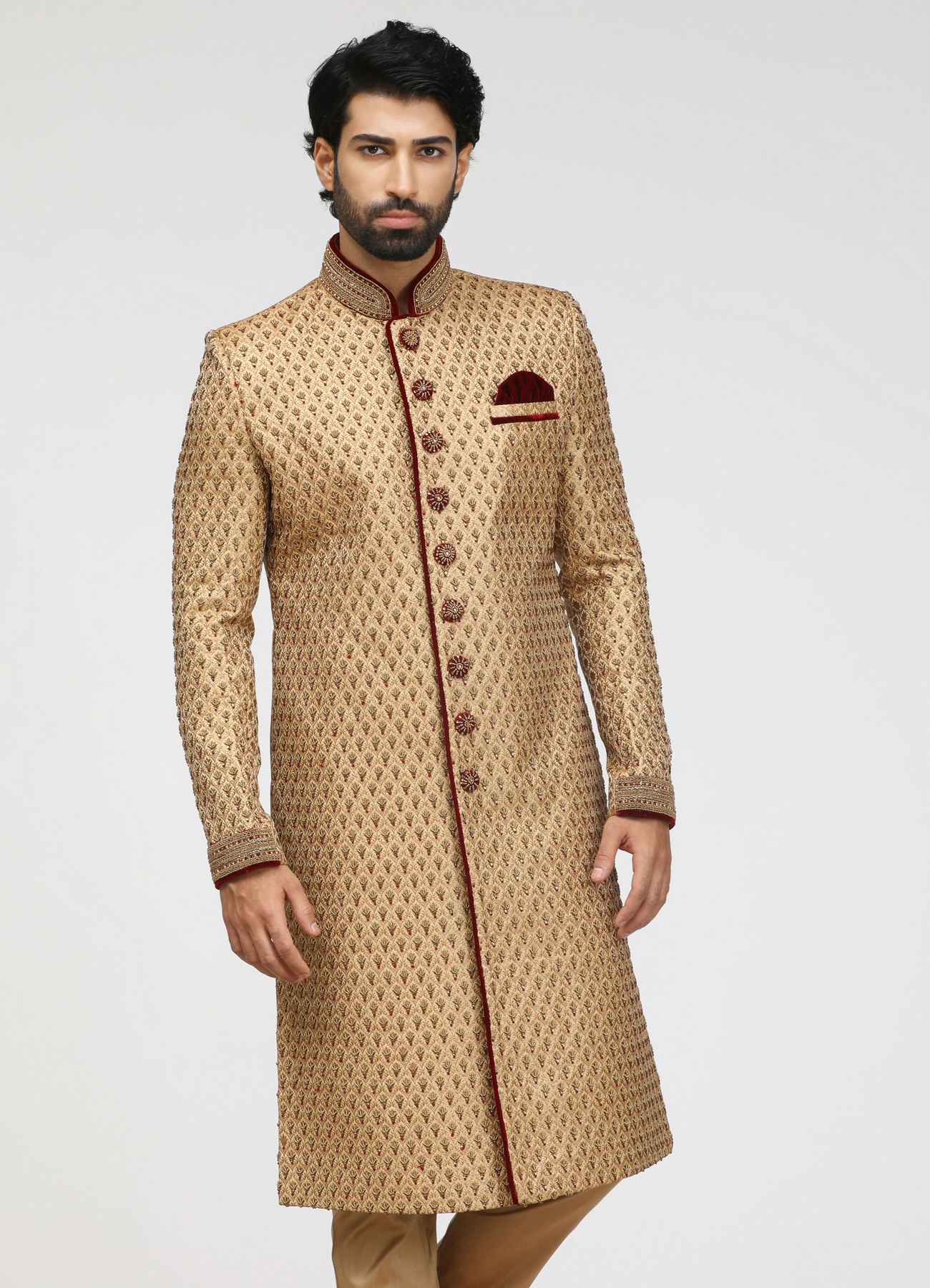Manyavar Men Elegant Fawn Celebration Wear Sherwani