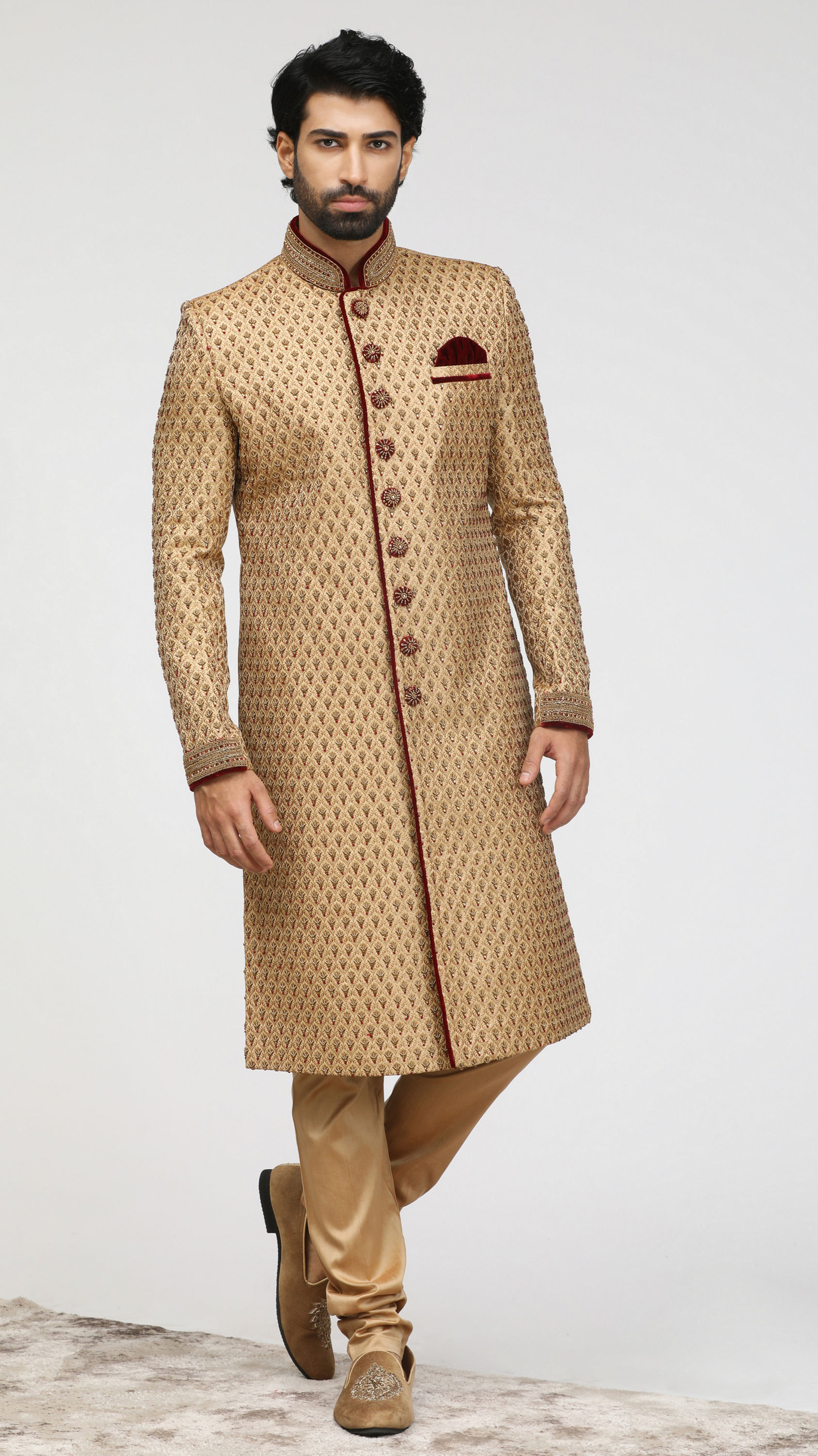 Manyavar Men Elegant Fawn Celebration Wear Sherwani