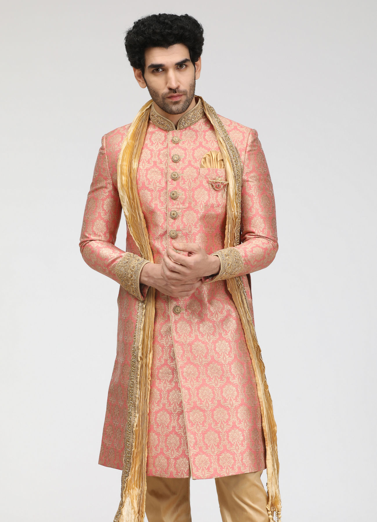 Manyavar Men Gleaming Gajaree Indian Sherwani