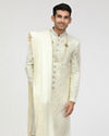 alt message - Manyavar Men Pearl White Embroidered Sherwani With Dupatta image number 1