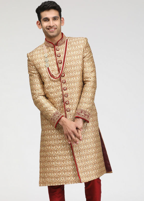 Manyavar Men Traditional Sherwani In Beige