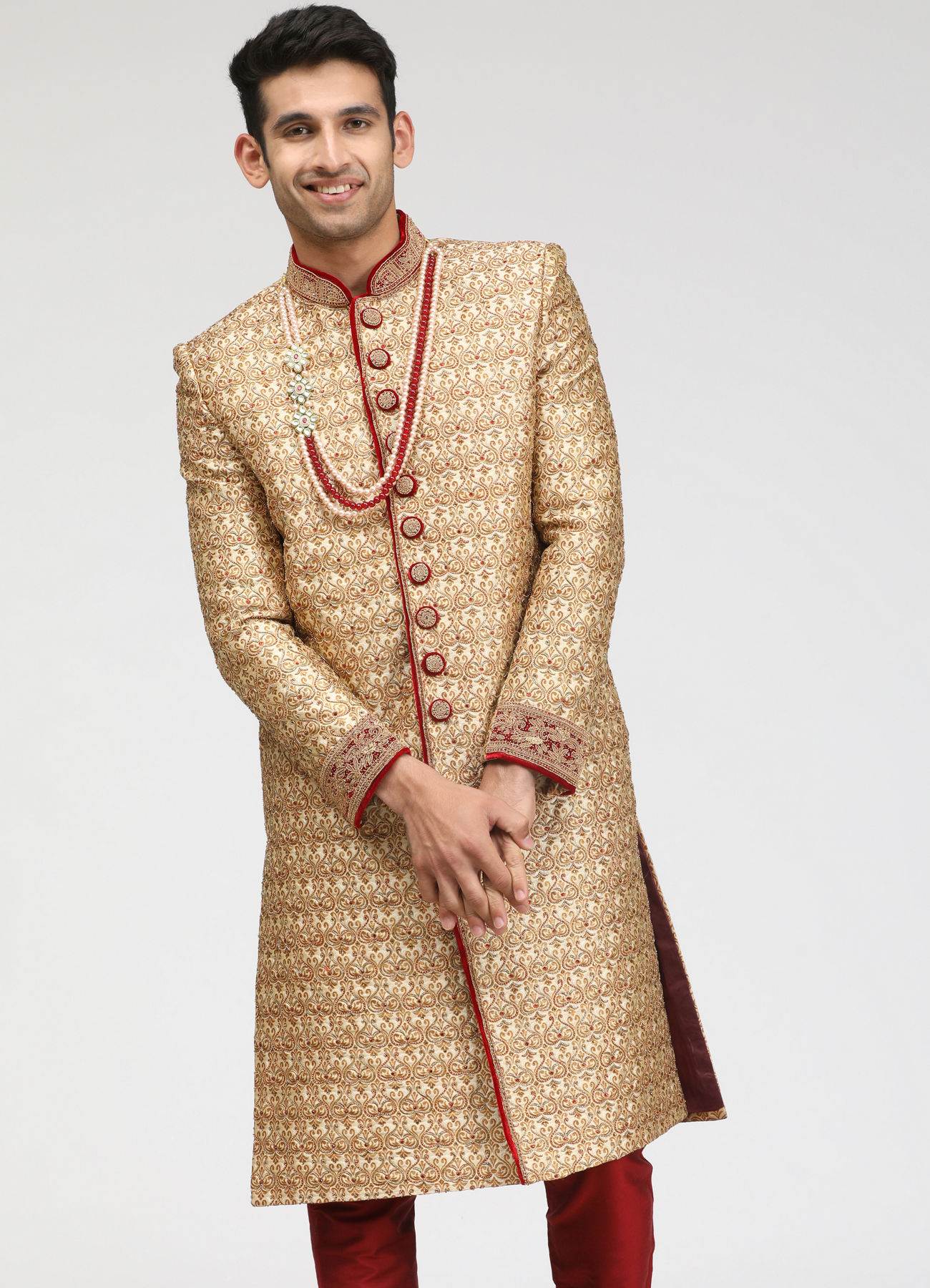 Manyavar Men Traditional Sherwani In Beige