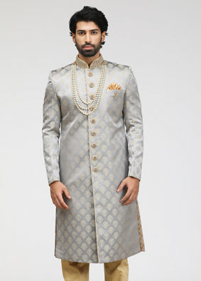 alt message - Manyavar Men Gorgeous Grey Sherwani image number 1