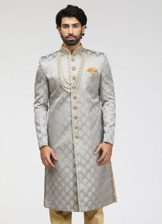 alt message - Manyavar Men Gorgeous Grey Sherwani image number 1