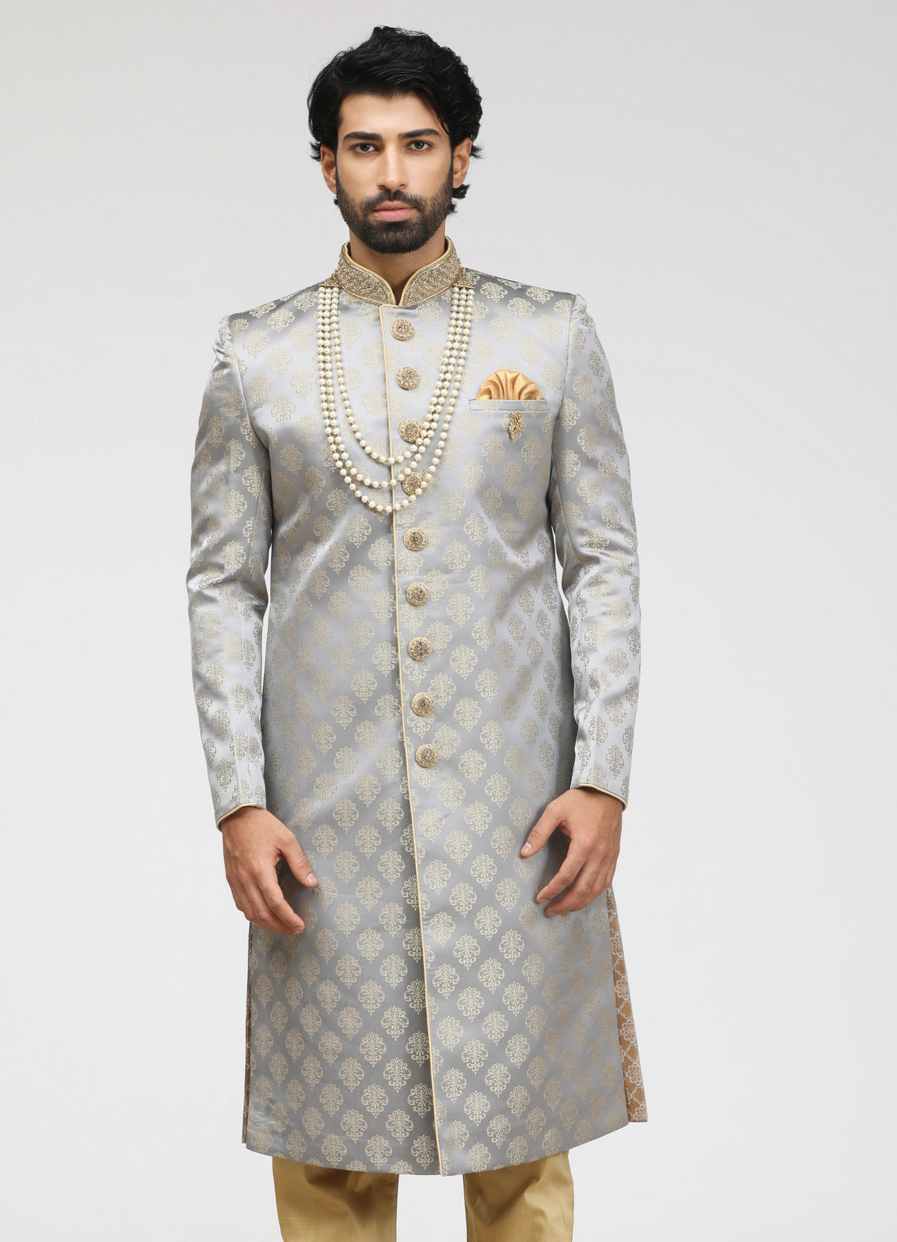 Manyavar Men Gorgeous Grey Sherwani