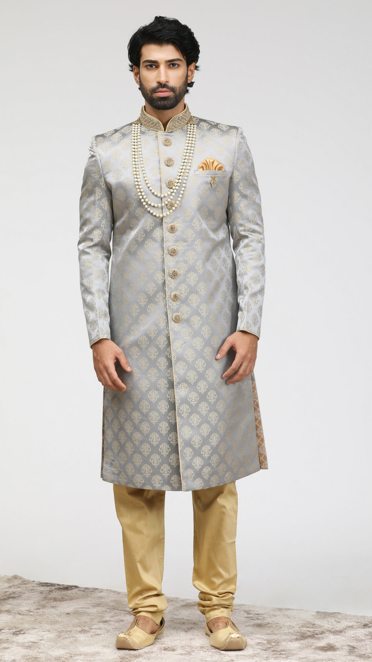 Manyavar Men Gorgeous Grey Sherwani