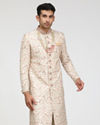 Ivory Cream Sherwani with Floral Motifs image number 1