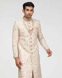 Manyavar Men Ivory Cream Sherwani with Floral Motifs