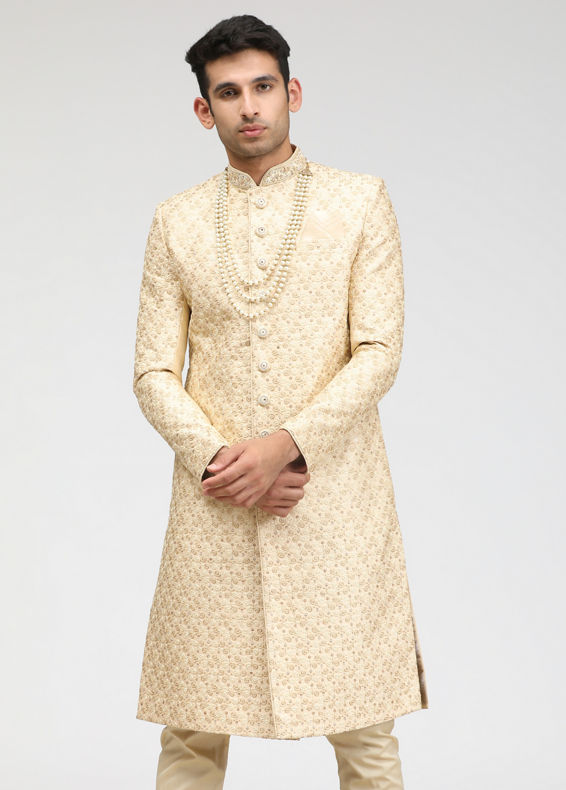 Manyavar Men Minimalist Cream Sherwani