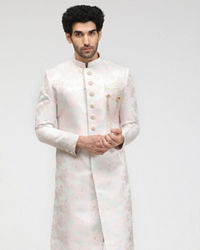 Manyavar Men Faded Pink Sherwani With Floral Motifs