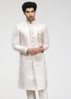 Faded Pink Sherwani With Floral Motifs image number 1