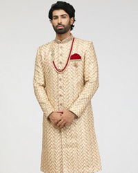 Manyavar Men Beige Sherwani With Heavy Embroidery Work