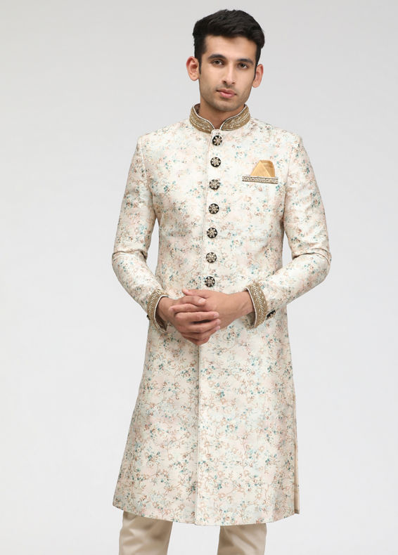 Manyavar Men Plush Floral Print Sherwani