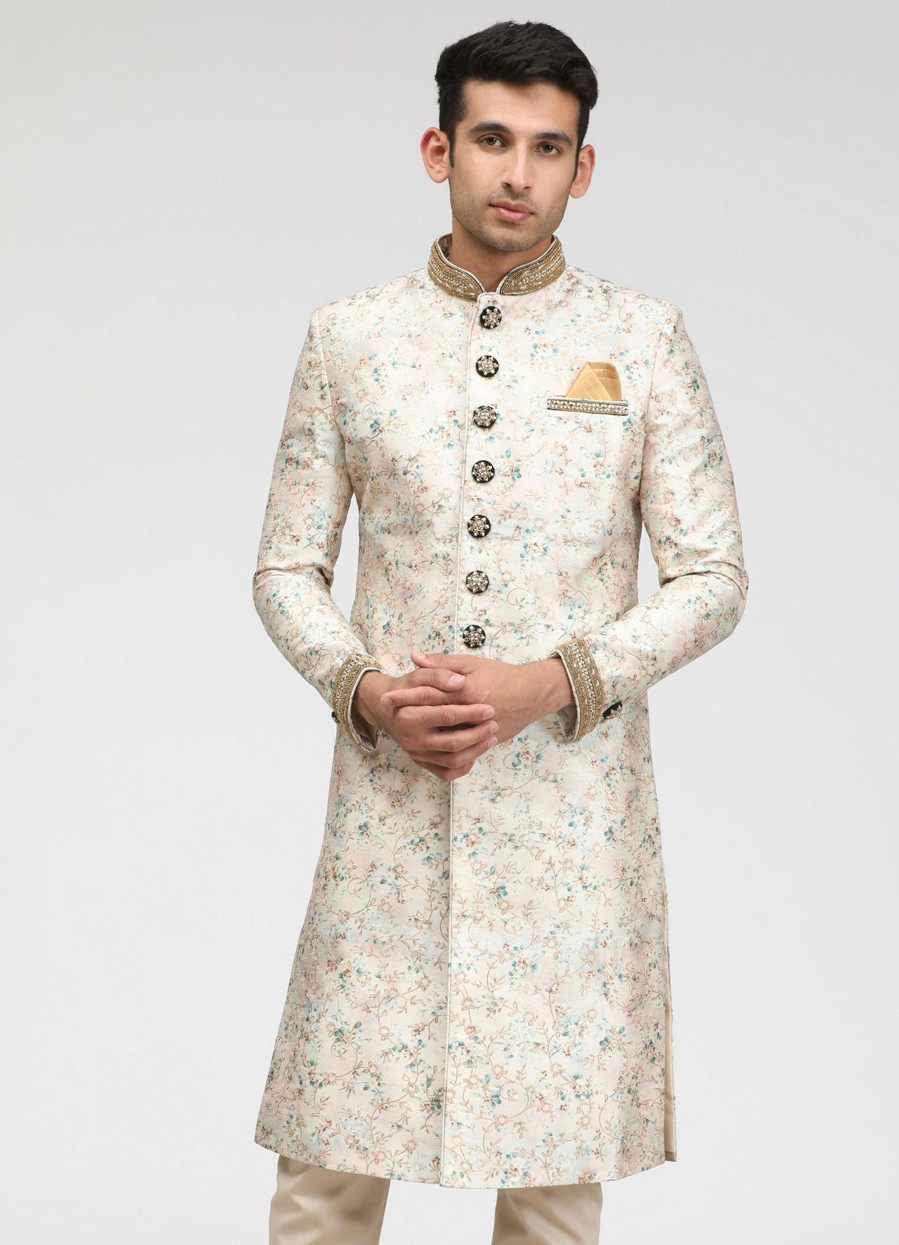 Manyavar Men Plush Floral Print Sherwani