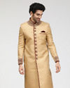 Manyavar Men Beige Jacquard Groom Sherwani