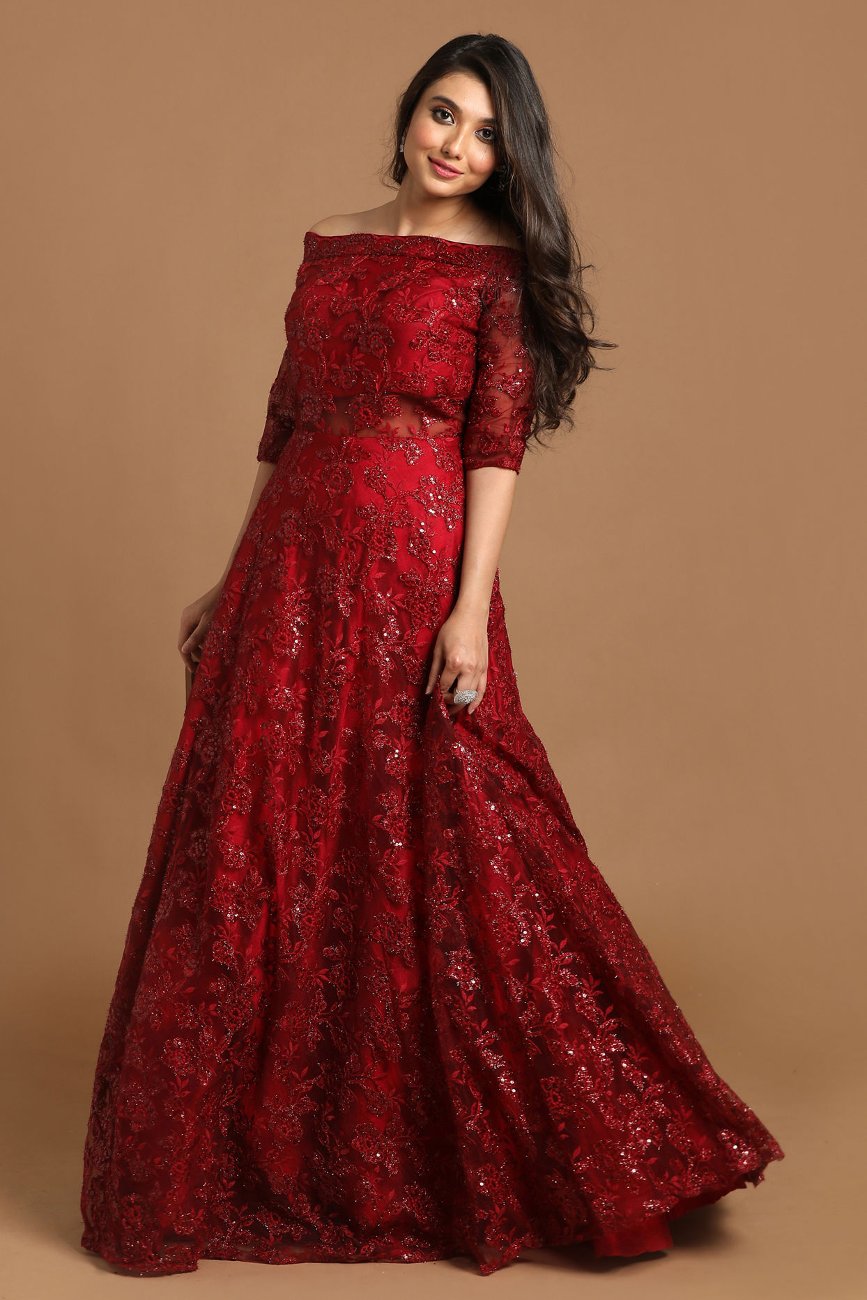 alt message - Mohey Women Bold Maroon Embellished Gown image number 2