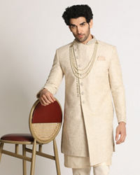 Manyavar Men Light Grey Paisley Indo Western