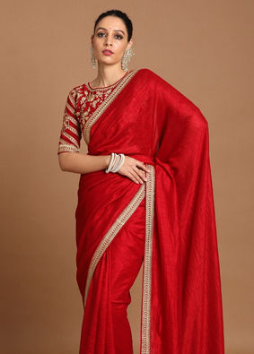 alt message - Mohey Women Splendid Dark Red Saree image number 0