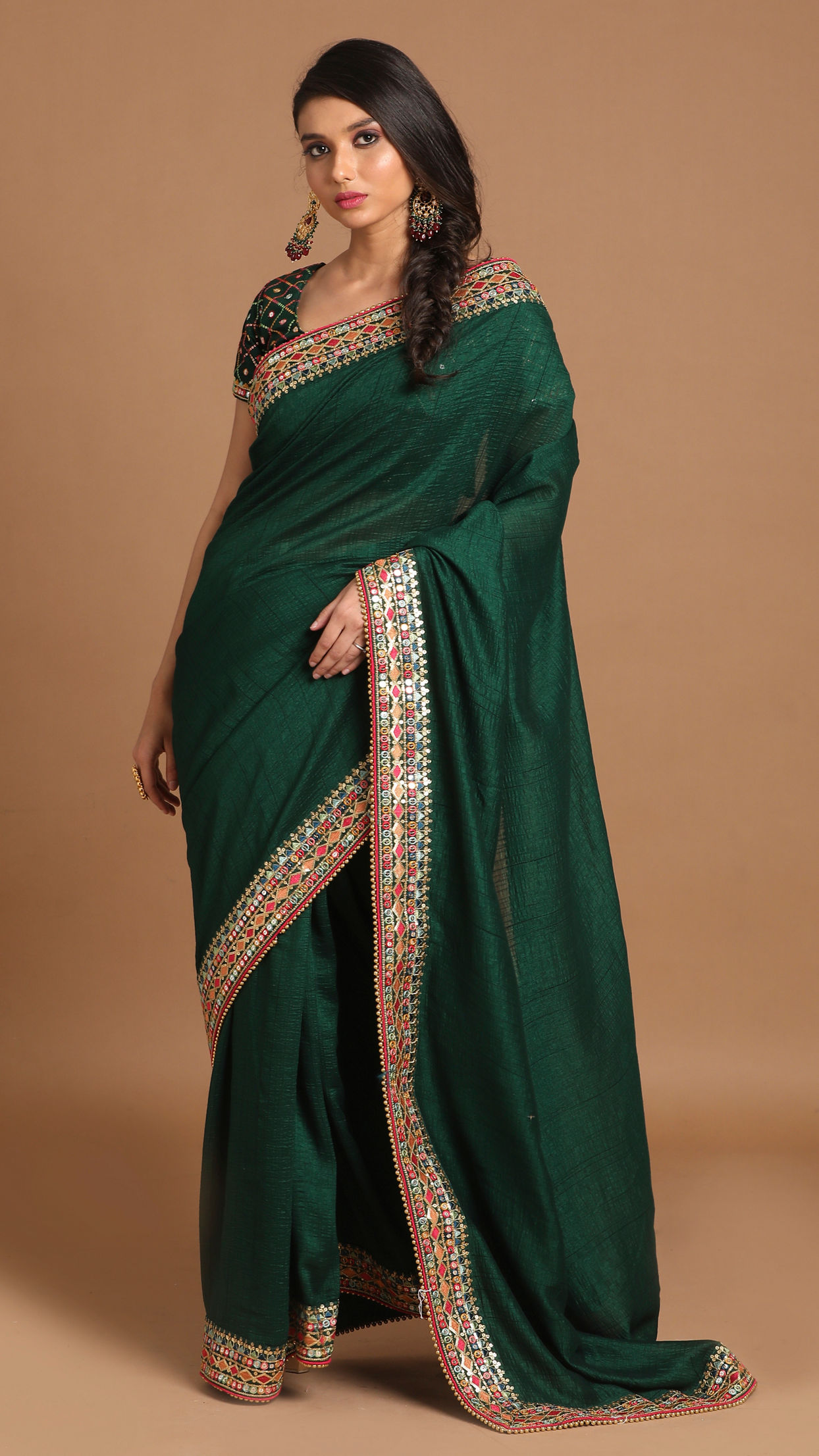 Buy Plush Bottle Green Saree Online in the USA Mohey Saree for Women