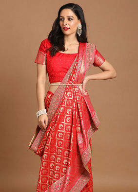 Mohey Women Blissful Rani Red Bridal Saree