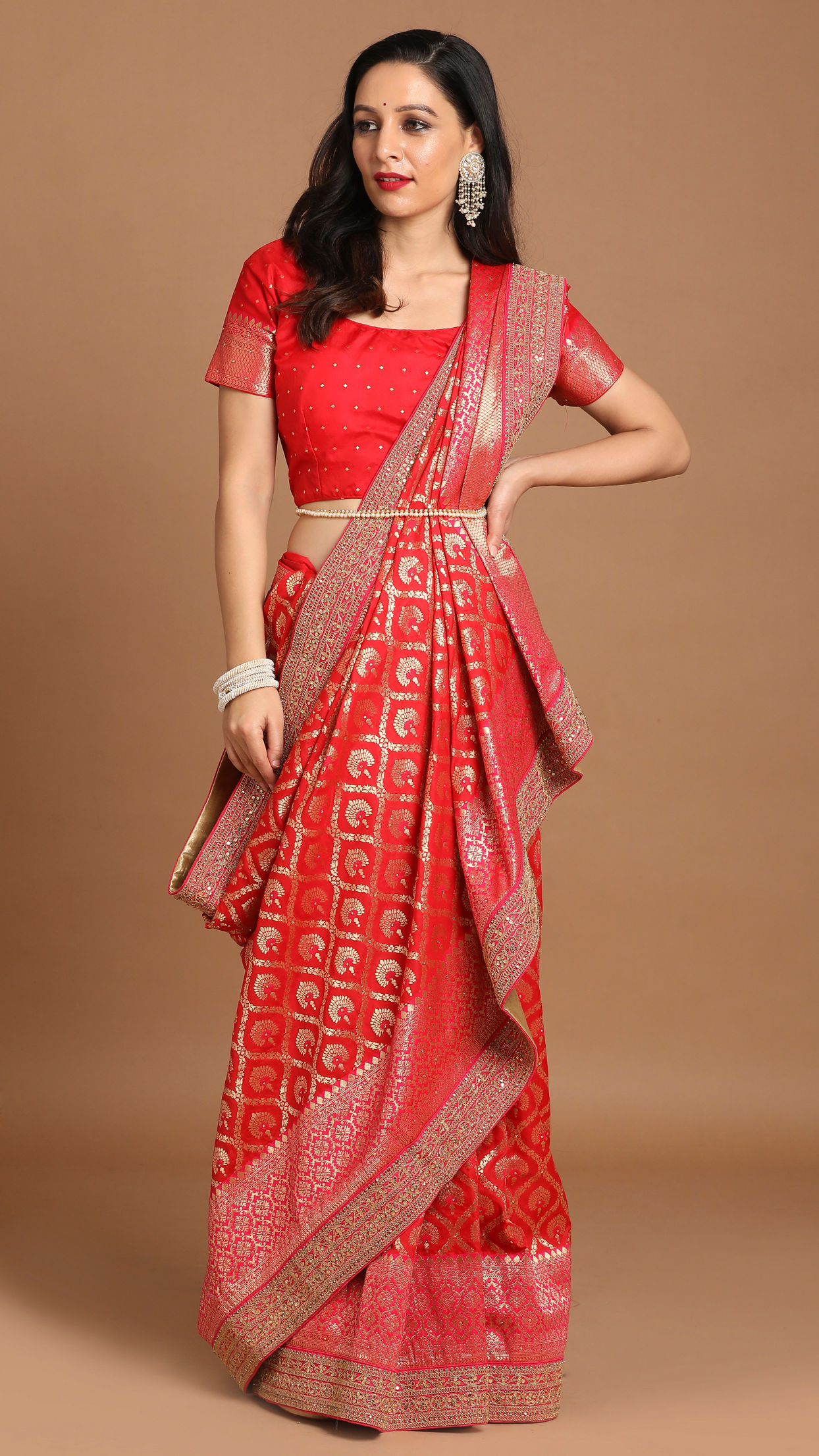 Mohey Women Blissful Rani Red Bridal Saree