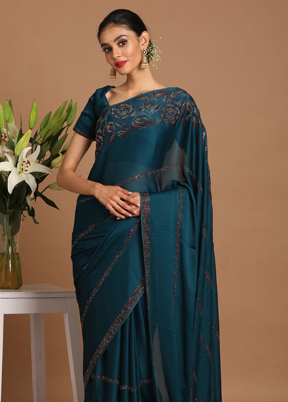 Mohey Women Bold Blue Chiffon Saree