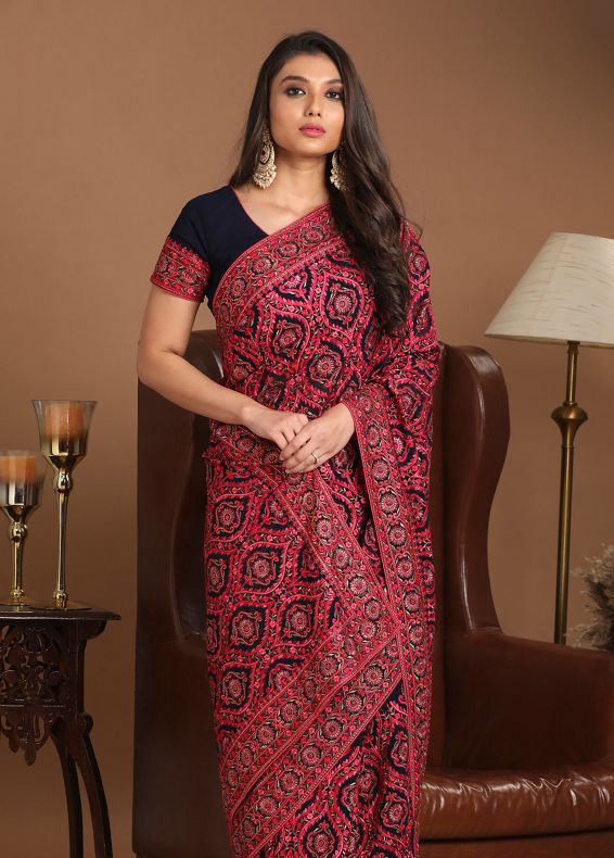 Mohey Women Charming Indigo Blue Saree