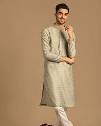 Manyavar Men Smoke Grey Self Design Kurta Set