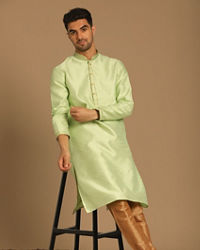 Manyavar Men Light Green Kurta Set With Golden Booti