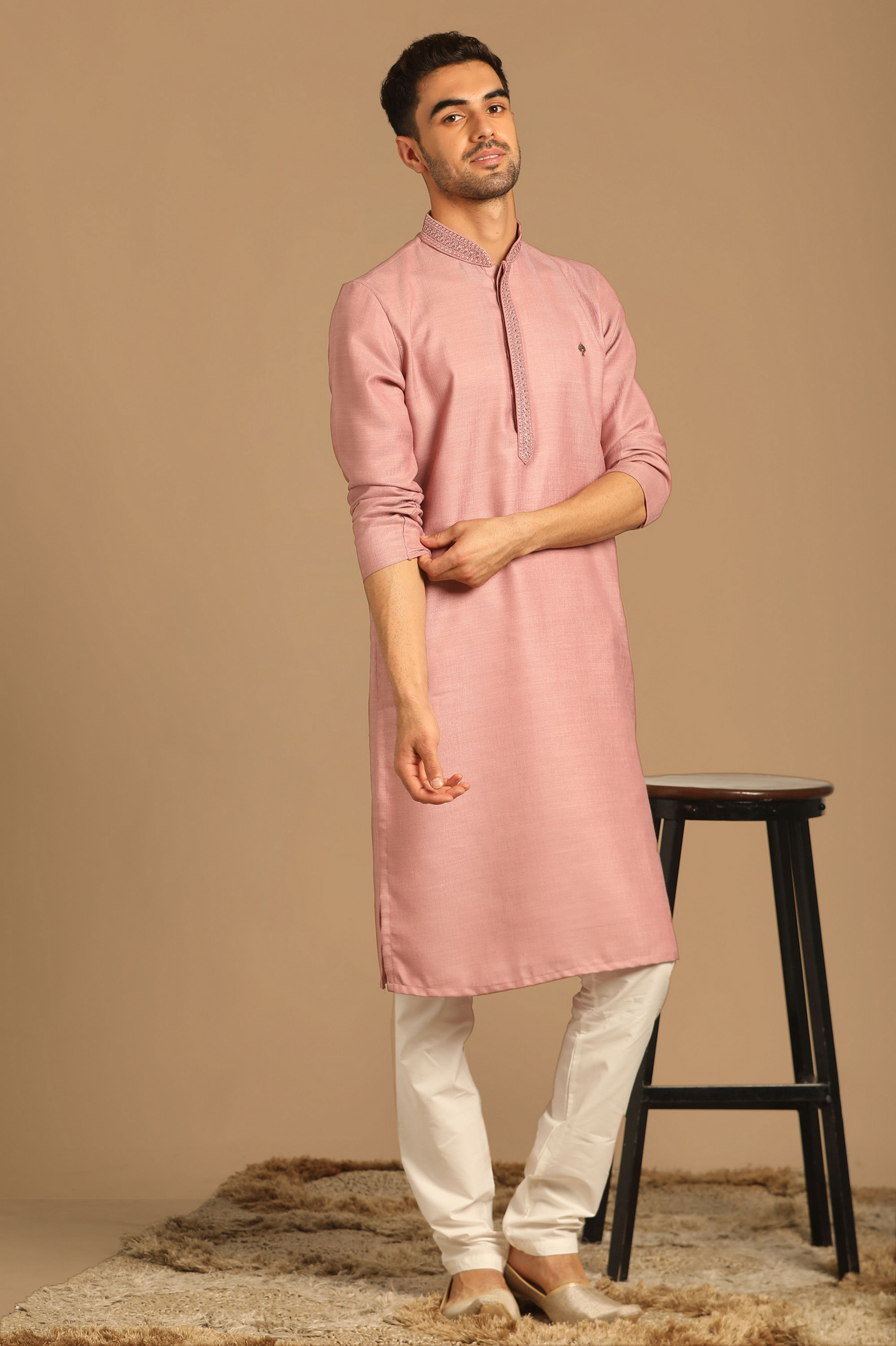 Manyavar Men Minimalist Pink Kurta Set