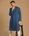 alt message - Manyavar Men Sober Blue Kurta Pajama image number 1