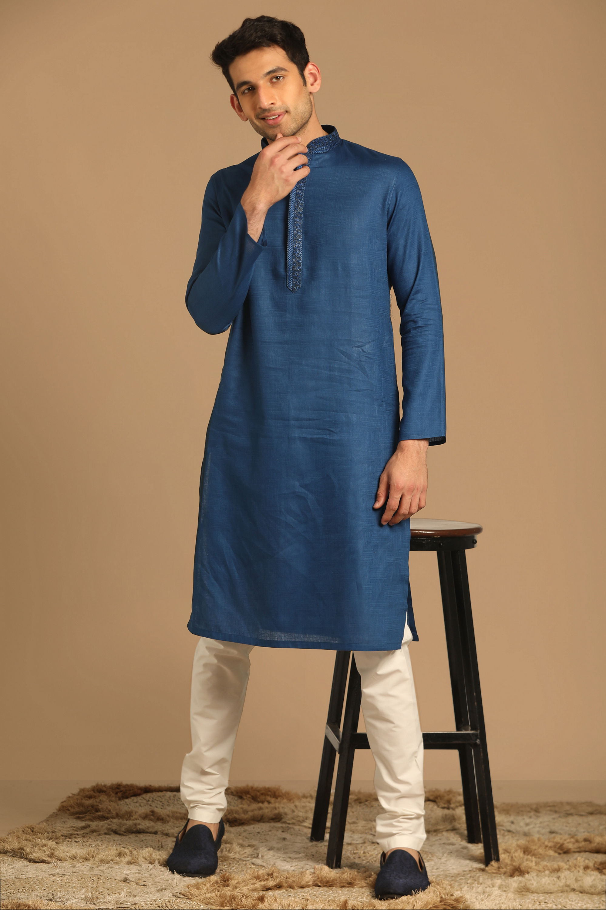 Manyavar Men Sober Blue Kurta Pajama