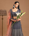 Mohey Women Chiffon Indigo Blue Lehenga