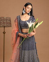 Mohey Women Chiffon Indigo Blue Lehenga