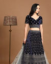 Mohey Women Velvet Indigo Blue Bridal Lehenga