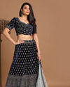 alt message - Mohey Women Indigo Blue Velvet Lehenga image number 0