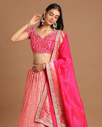 Mohey Women Elegant Peach Benarasi Lehenga